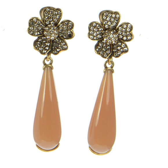 Vintage Oscar de la Renta Crystal Flower Drop Earrings - Picture 1 of 5